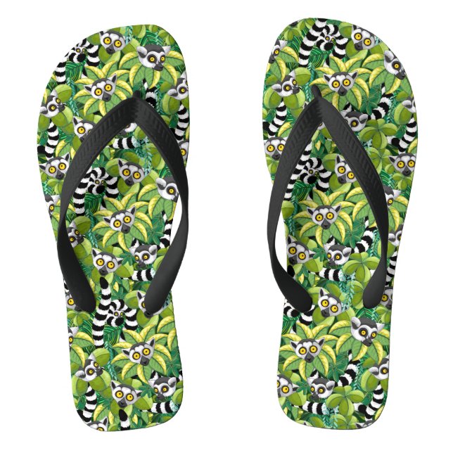 Tongs Lémuriens de Madagascar dans une jungle exotique (Semelle)