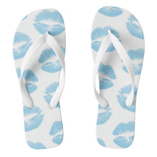 Tongs Lèvres Bleues, Motif De Lèvres, Bleu, Baiser