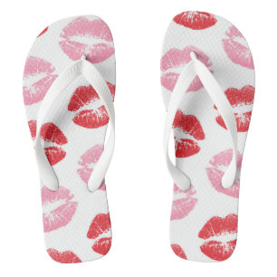 Tongs Lèvres rouges et roses, motif de lèvres, rouge à l