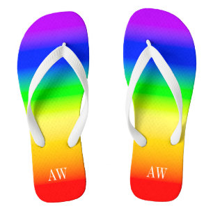 Tongs LGBT Rainbow Pride Drapeau Ombre Stripes Initiales
