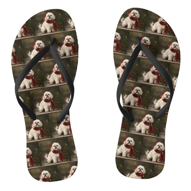 Tongs Lhasa Apso Chien dans la neige Noël (Semelle)