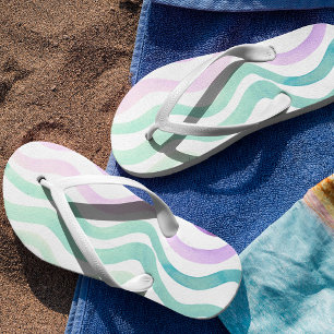 Tongs Lignes d'aquarelles violettes et vertes