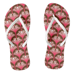Tongs Lily Art déco, marron foncé et rose corail