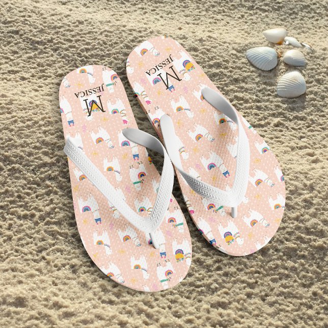 Tongs Llama Llama Cute Llama Motif rose (Créateur téléchargé)