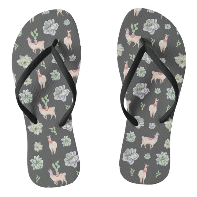 Tongs Llamas dans le désert avec cactus et amaryllis (Semelle)