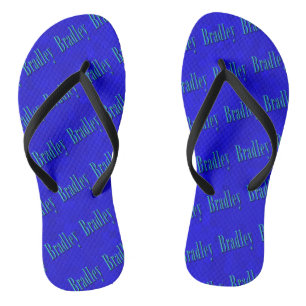 Tongs Logo du nom Blue Bradley sur une mosaïque bleue,