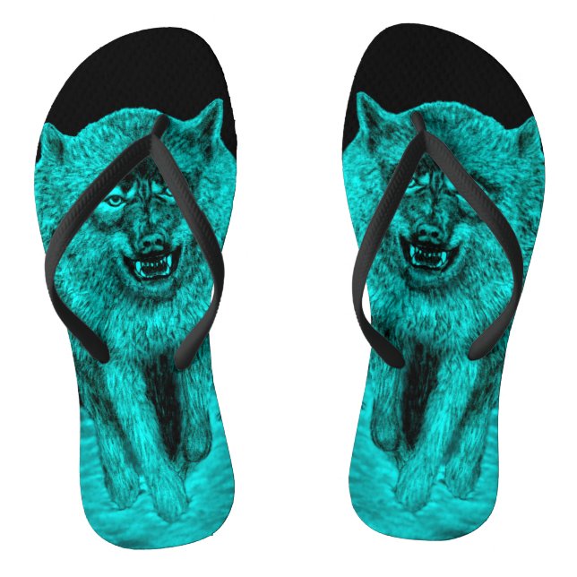 Tongs Loup noir en colère dans la nuit (Semelle)