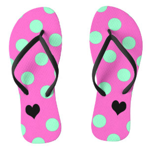 Tongs Love Pink & Mint Polka Dot Fête de l'mariée Party