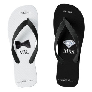 Tongs M. & Mme Mariage noir et blanc