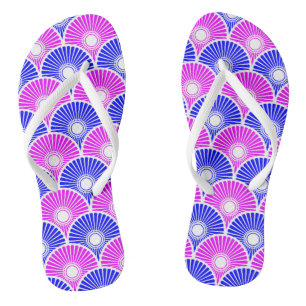 Tongs Magenta et bleu chinois semi-cercle Motif vague
