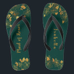 Tongs Maid of Honor Emerald Green & Gold Foliage<br><div class="desc">Ces splendides feuillards vert émeraude et doré de tongs d'honneur sont dotés de feuillage doré motif et de typographie moderne sur arrière - plan vert foncé intemporel. C'est un beau cadeau pour votre fête de mariée. Affichez la collection sur cette page pour rechercher les éléments correspondants. customisez-le avec vos informations....</div>
