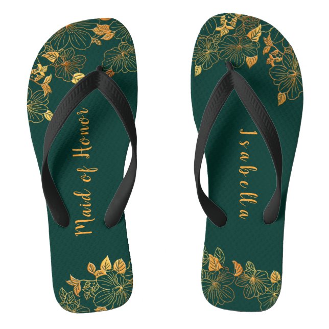 Tongs Maid of Honor Emerald Green & Gold Foliage (Semelle)
