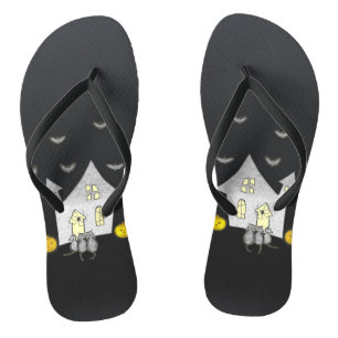 Tongs Maison d'Halloween, Chats noirs, Chats, Chauves-so