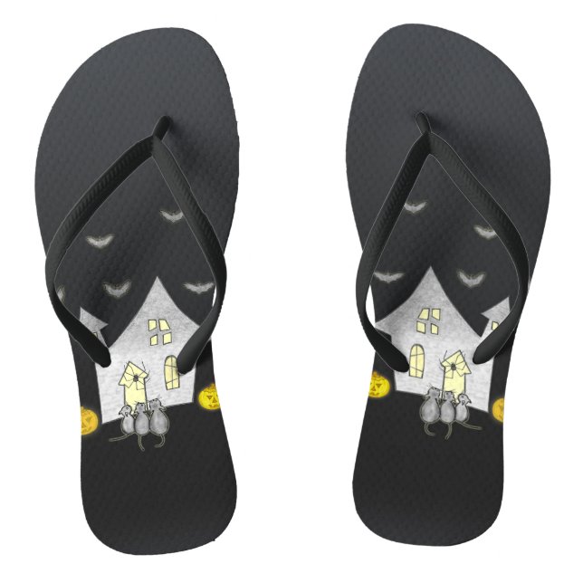 Tongs Maison d'Halloween, Chats noirs, Chats, Chauves-so (Semelle)