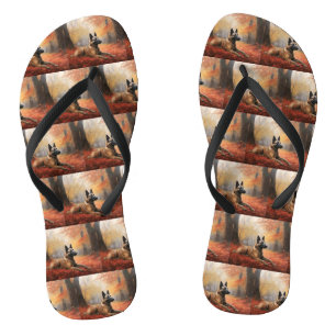Tongs Malinois Belge dans les feuilles d'automne qui tom