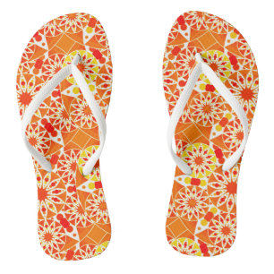 Tongs Mandala motif, Coral Orange et Gold