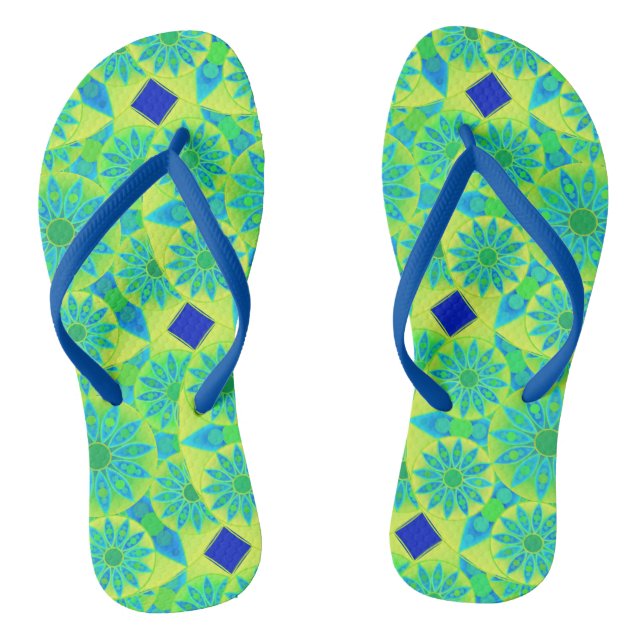 Tongs Mandala motif, turquoise, bleu, vert citron (Semelle)