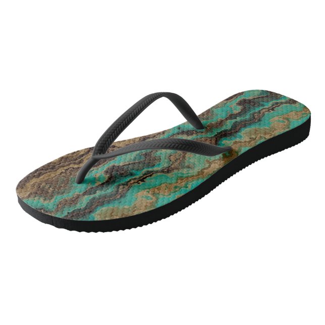Tongs Marbre abstrait vert turquoise et brun (Incliné)