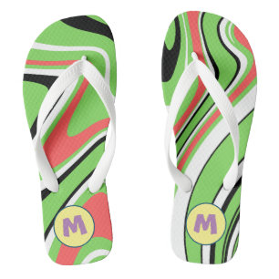 Tongs Marbre coloré l Neon Green l Monogramme