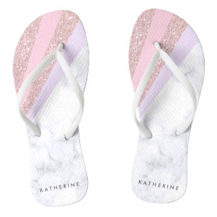 Tongs Marbre rose géométrique élégant de blanc de