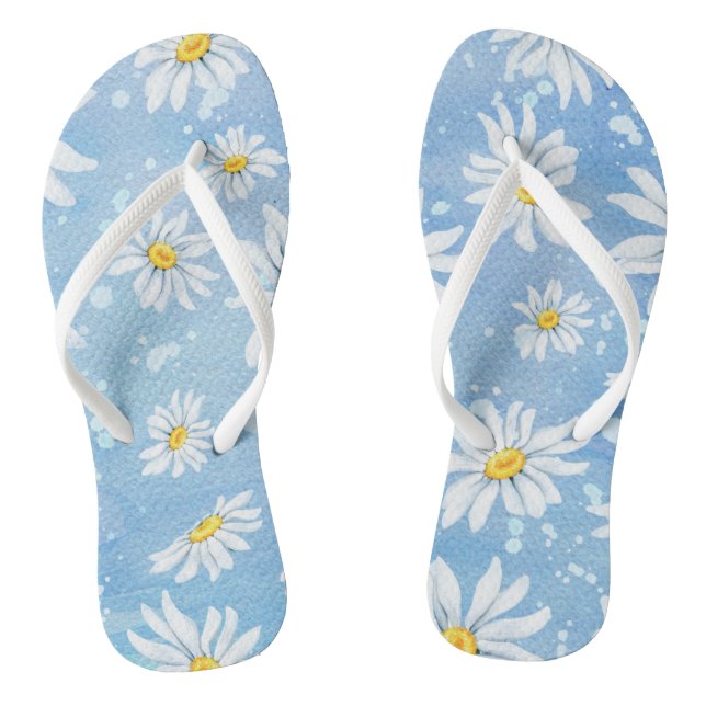 Tongs marguerite d'été blanche sur bleu (Semelle)