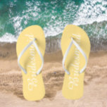 Tongs Mariage Bridesmaid Beurre tendance jaune<br><div class="desc">Offrez à vos serveuses d'accueil mariages ces tongs élégantes de femme d'honneur qui sont une couleur jaune beurre tendance avec un script blanc et stylisé pour compléter votre schéma de couleurs mariage similaire. Sélectionnez la taille du pied avec d'autres options. Vous pouvez customiser vos tongs pour changer de couleur à...</div>
