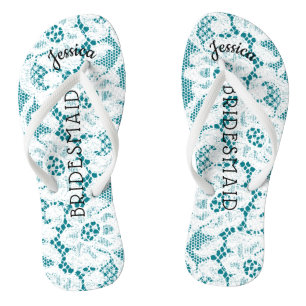 Tongs Mariage de Bridesmaid Beach   Aqua en dentelle bla