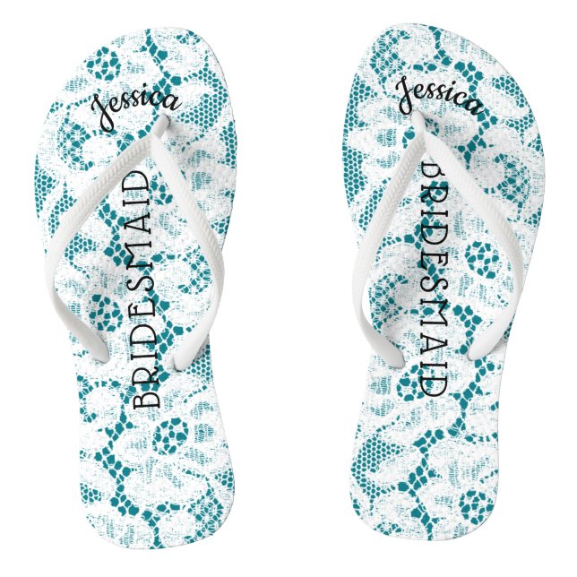 Tongs Mariage de Bridesmaid Beach | Aqua en dentelle bla (Semelle)