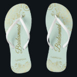 Tongs Mariage de femme de chambre d'or Elégante Monnaie<br><div class="desc">Ces tongs de mariage élégants sont une excellente façon de remercier et de reconnaître vos demoiselles d'honneur, tout en donnant à leurs pieds un repos après une longue journée. La belle conception présente un design élégant avec des garnitures en dentelle dorée sur un arrière - plan vert menthe pâle et...</div>