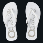Tongs Mariage de Fiançailles de diamant Bling  BRIDE<br><div class="desc">Il présente une illustration originale d'une bague en diamant étincelante, avec BRIDE dans une police amusante. Parfait pour les fiançailles, mariages, douches nuptiales, soirées bachelorette et plus encore ! Designer est disponible pour créer et télécharger des designs personnalisés qui correspondent aux couleurs et aux thèmes de votre mariage. Cliquez sur...</div>