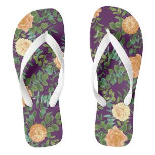Tongs Mariage de pêche violet Roses floraux