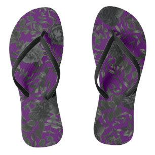 Tongs Mariage floral noir violet gothique
