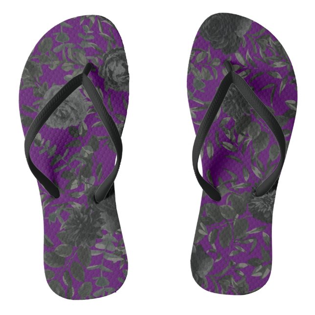 Tongs Mariage floral noir violet gothique (Semelle)