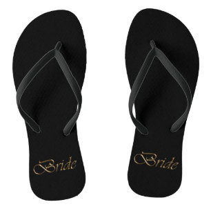 Tongs Mariée, écriture or élégant chic mariage noir