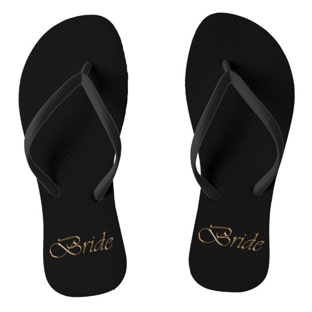 Tongs Mariée, écriture or élégant chic mariage noir (Semelle)