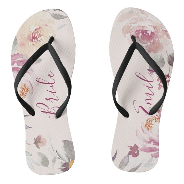 Tongs Mariée florale romantique personnalisée (Semelle)