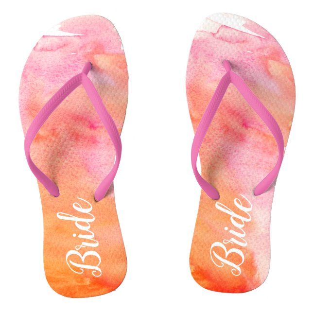 Tongs Mariée Rose et Orange Aquarelle (Semelle)