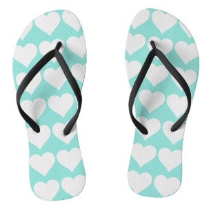 Tongs Mariée Turquoise Blue & White Mariage Hearts Party