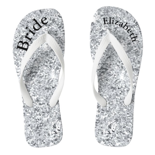 Tongs Mariées Paillettes Argentées Glamour Luxe (Semelle)