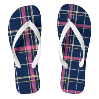 Tongs Marine Bleu Tartan Plaid Marine Jaune Blanc Rose