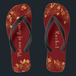 Tongs Matron d'honneur Motif de feuillage doré foncé de<br><div class="desc">Ce magnifique matron motif de feuillage d'honneur bordeaux foncé et or matron a un arrière - plan bordeaux foncé qui est orné d'un motif de verdure fleurie dorée complexe et de typographie moderne personnalisable. La combinaison du riche bordeaux et de l'or chatoyant crée une esthétique élégante et luxueuse. C'est un...</div>