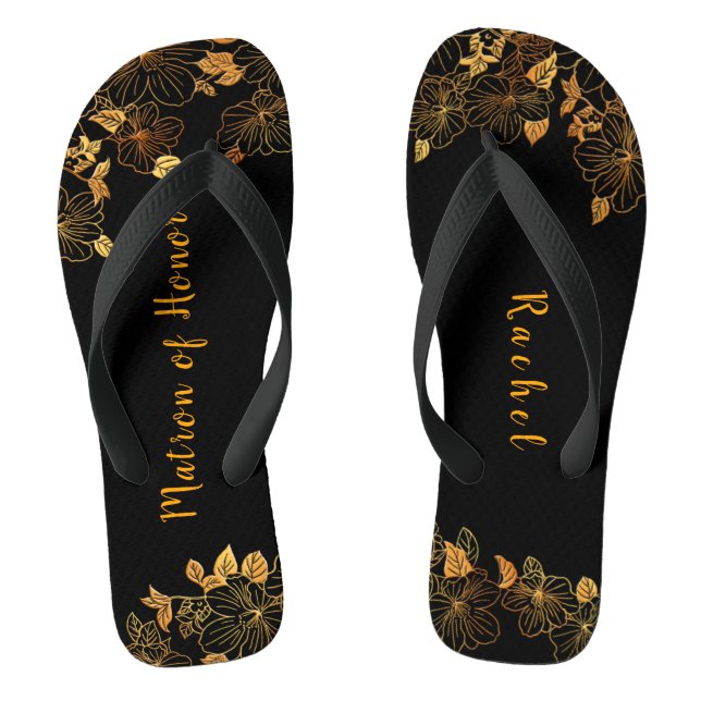 Tongs Matron of Honor Luxury Black Gold Foliage Motif (Semelle)