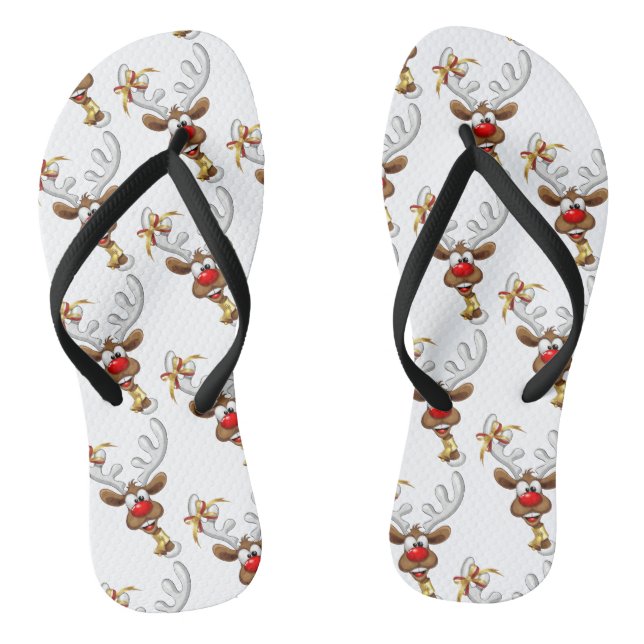 Tongs Mème de Noël drôle de renne qui regarde par-dessus (Semelle)