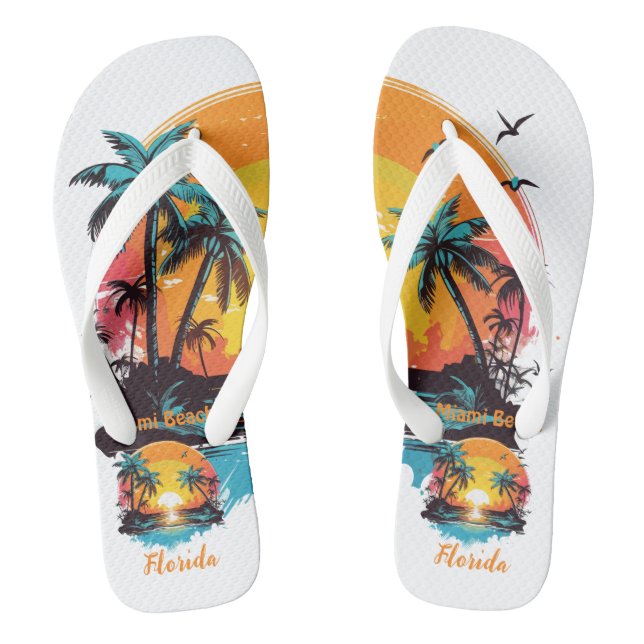 Tongs Miami Beach Floride Coucher de Soleil Trucker  (Semelle)