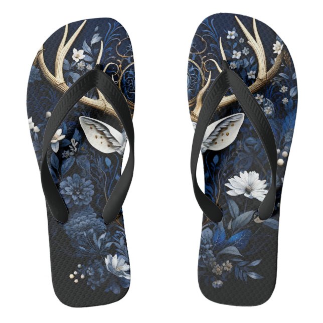 Tongs Midnight Celestial Floral Gothic Deer  (Semelle)