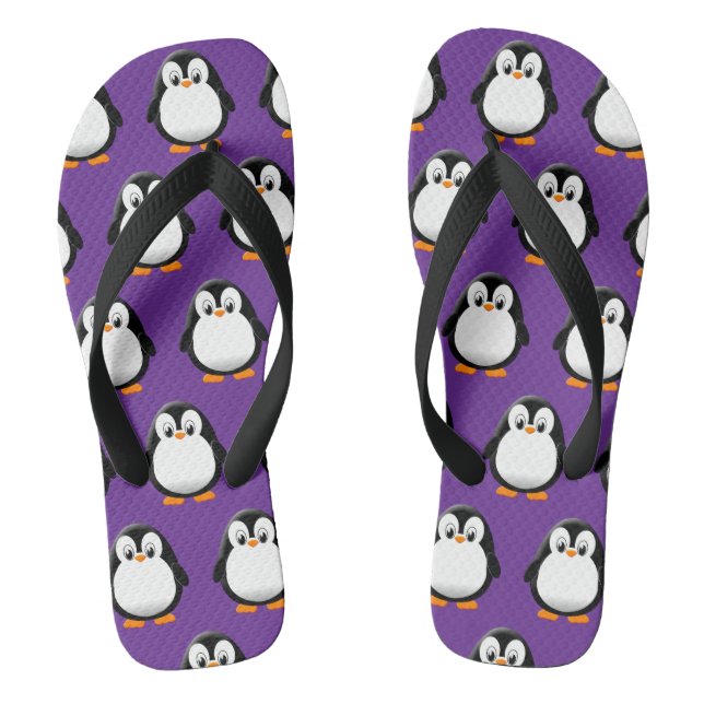 Tongs Mignon Manchot Dessin Animé Violet  (Semelle)