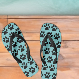 Tongs Mignon motif d'empreintes de pattes de chien noir 