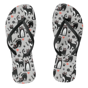 Tongs Mignon motif sans couture de chat noir sur fond gr