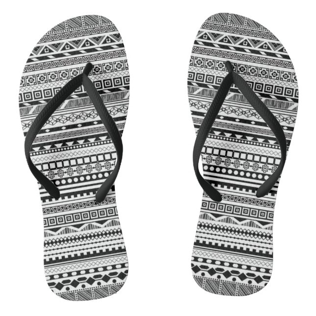 Tongs Mignon motifs aztèques noir blanc design (Semelle)
