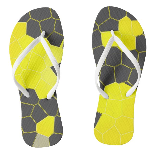 Tongs Minimalisme Abstrait Art Jaune Gris Blanc Cellules (Semelle)